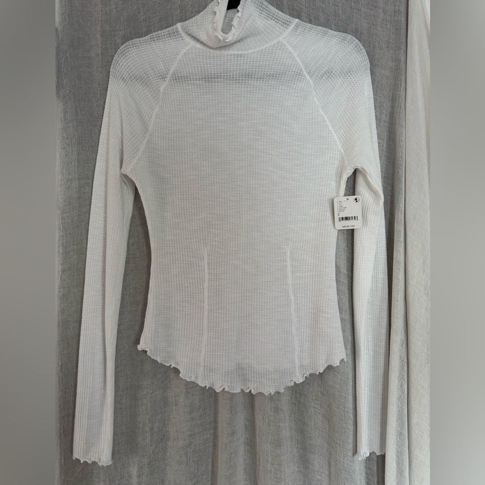 NWT Free People Make it Easy Thermal Turtleneck Sz S Small Scallop Trim